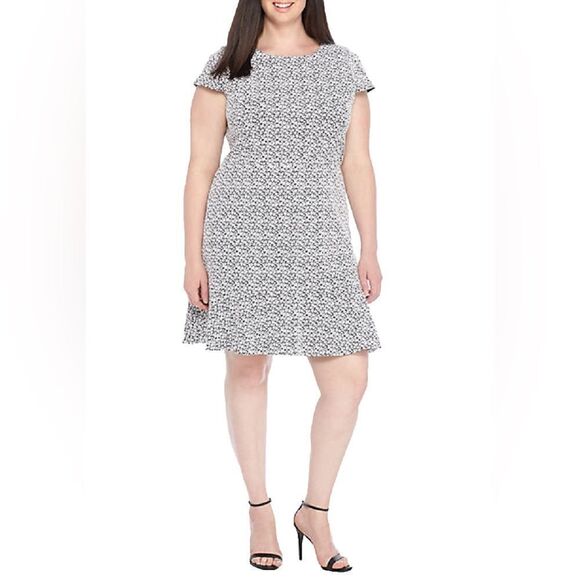 Michael Kors Floral Knit Jacquard Flounce Flare Black White Dress Size L - Picture 13 of 14